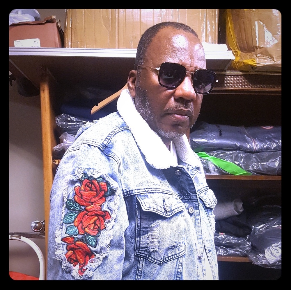 CONTENDER MENS DENIM ROSE EMBROIDERY JACKET